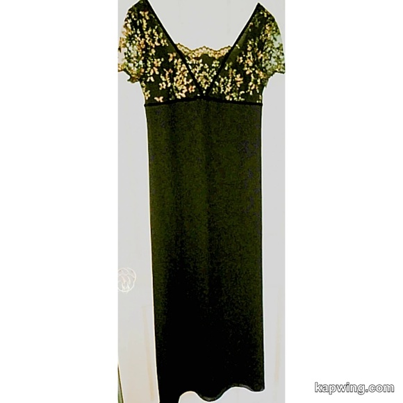 Liz Claiborne Night Dresses & Skirts - Black Satin and Gold Lace Evening Dress